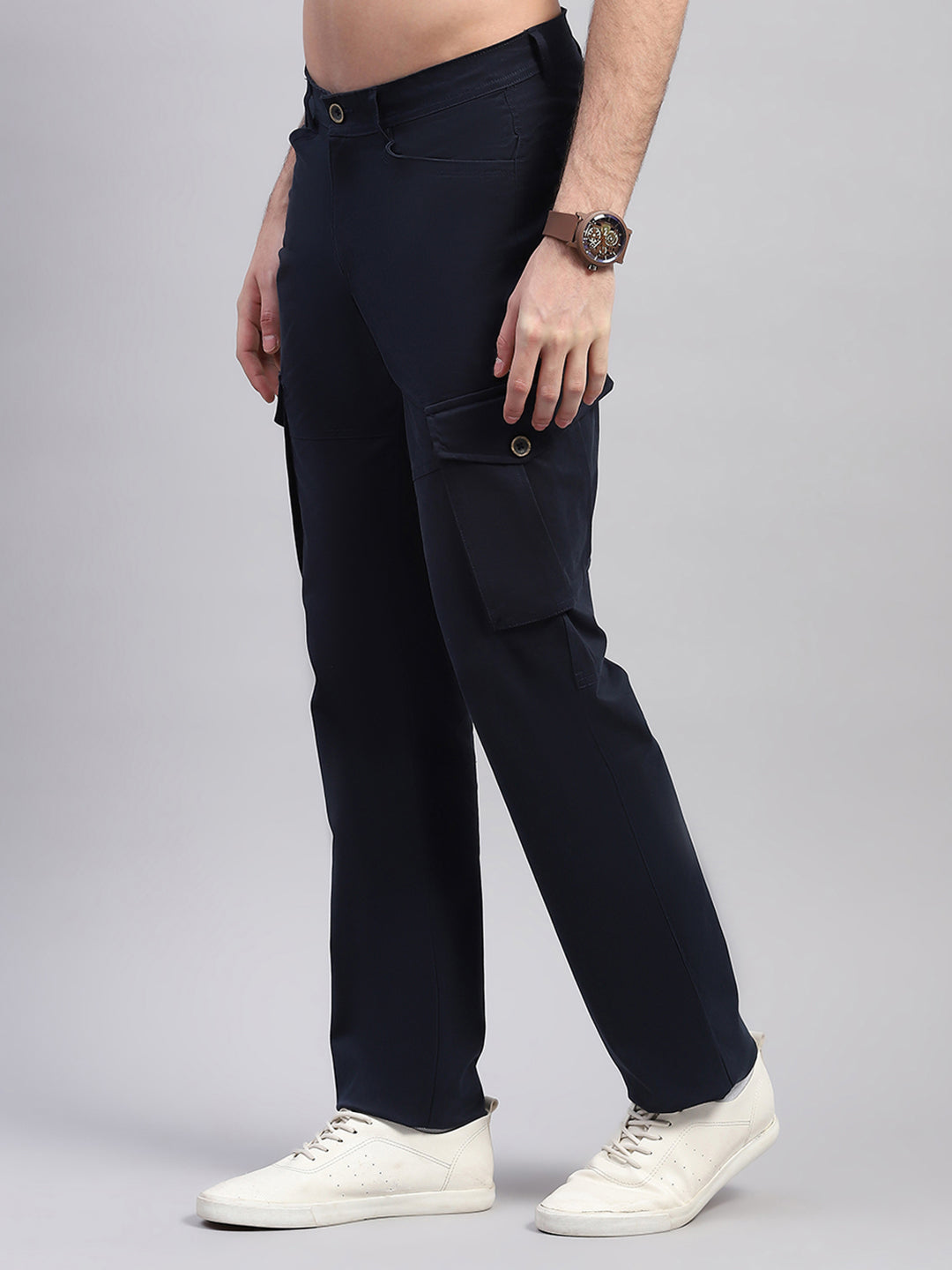 Rock.it Men Navy Blue Solid Regular Fit Cargo