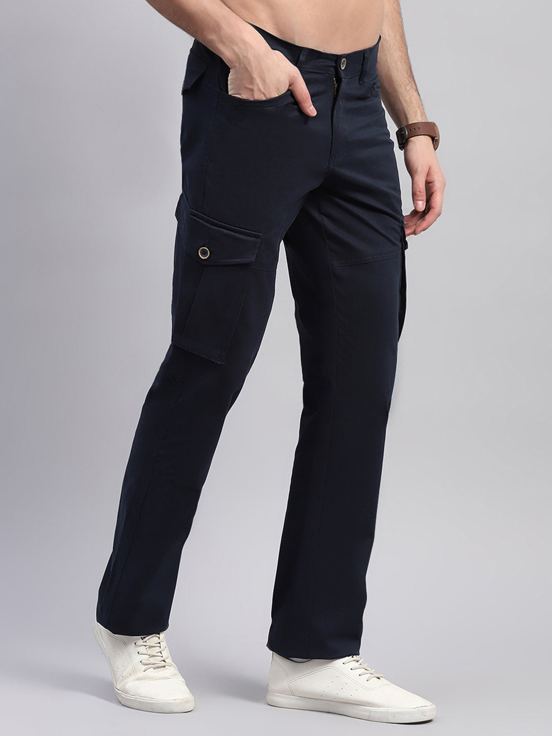 Rock.it Men Navy Blue Solid Regular Fit Cargo