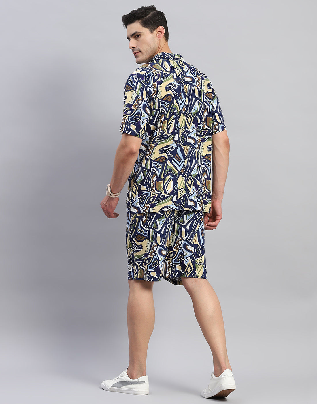 Rock.it Men Navy Blue Printed Round Neck Half Sleeve Cords Set