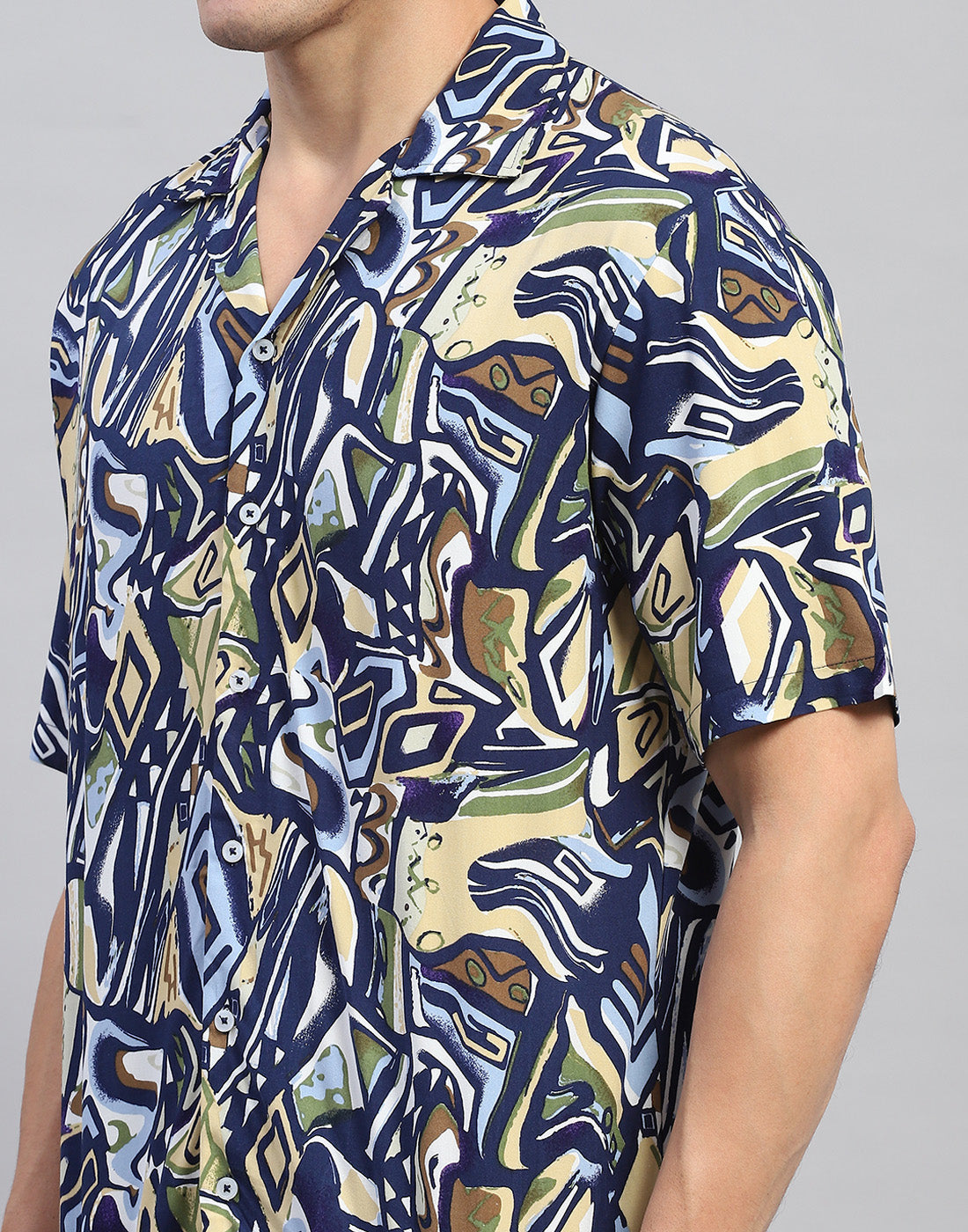 Rock.it Men Navy Blue Printed Round Neck Half Sleeve Cords Set