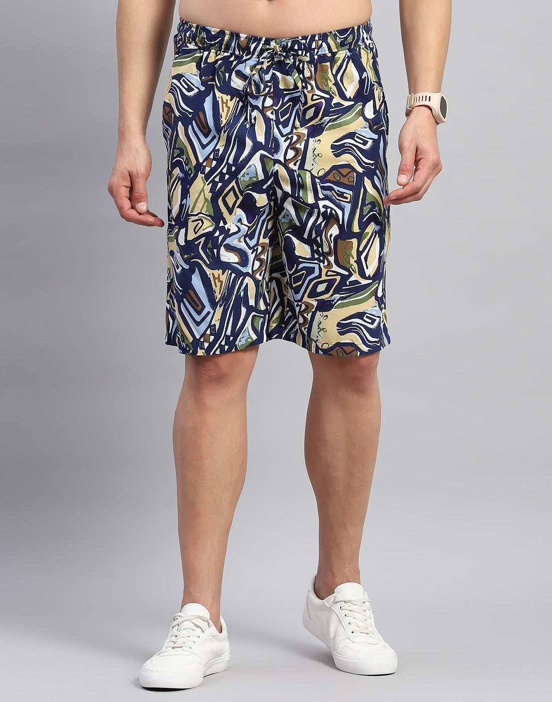 Rock.it Men Navy Blue Printed Round Neck Half Sleeve Cords Set