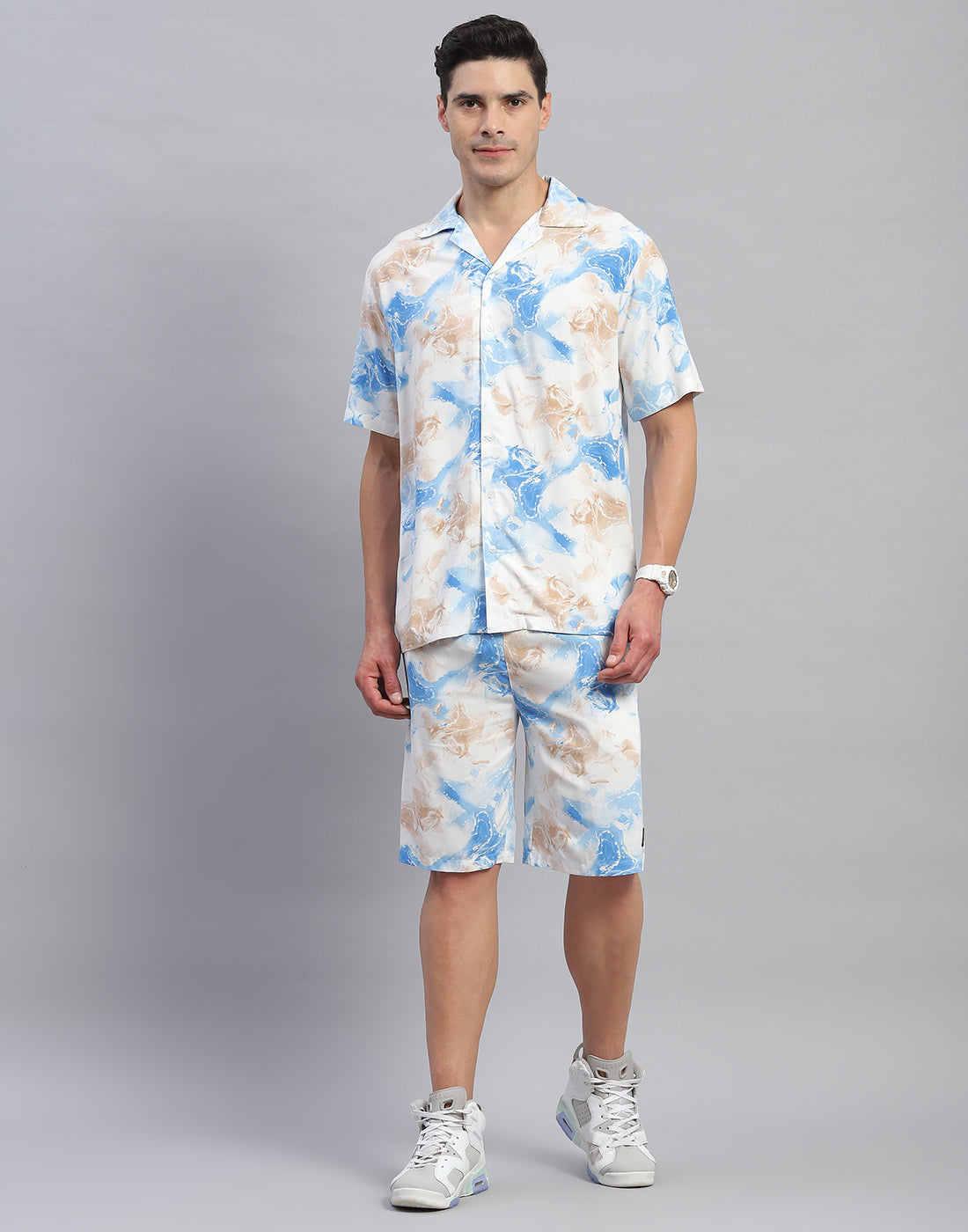 Rock.it Men Blue Printed Round Neck Half Sleeve Cords Set