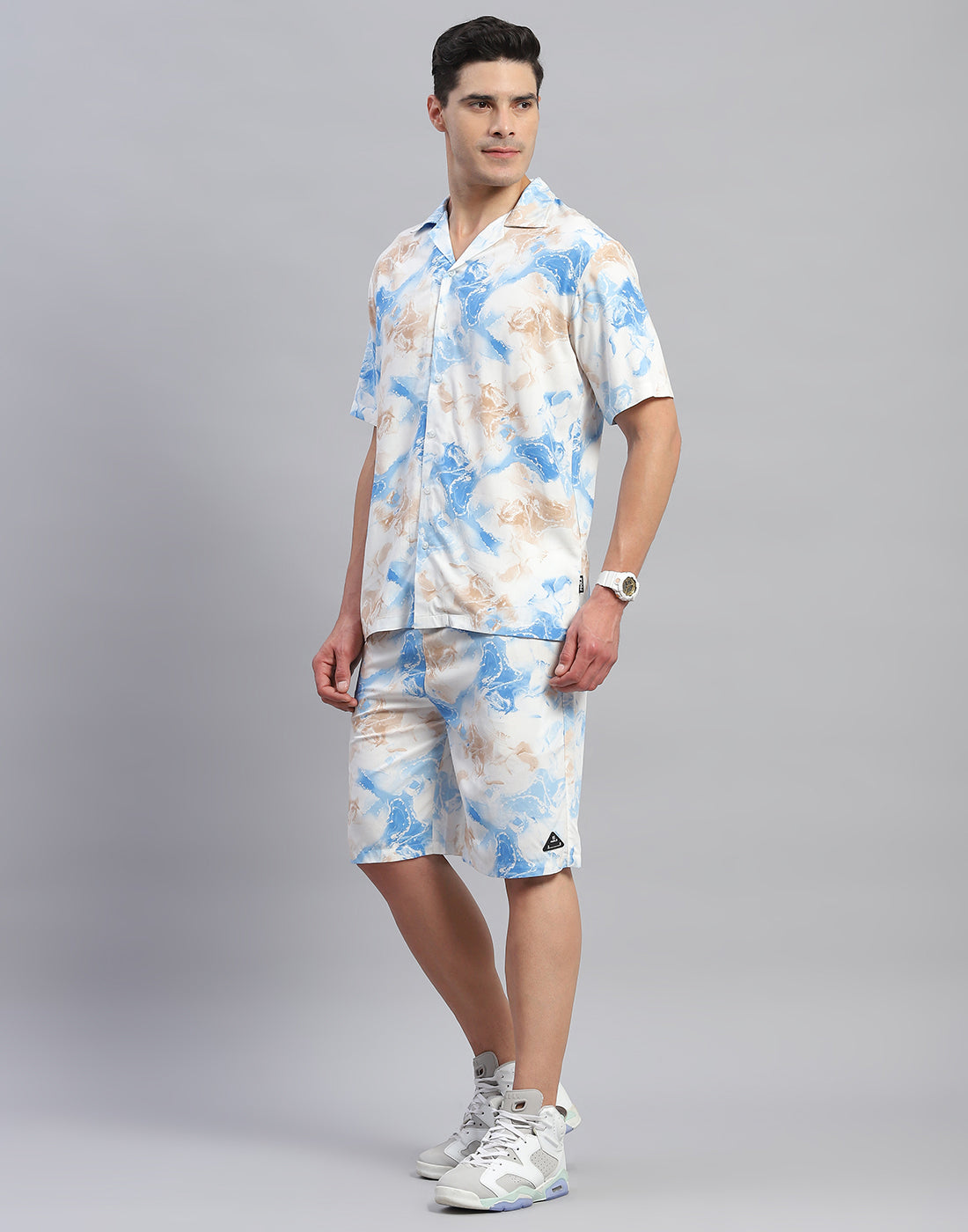 Rock.it Men Blue Printed Round Neck Half Sleeve Cords Set