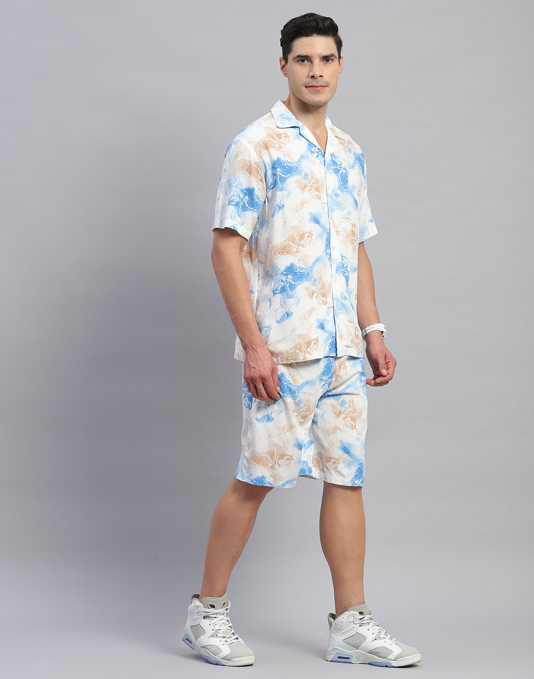 Rock.it Men Blue Printed Round Neck Half Sleeve Cords Set