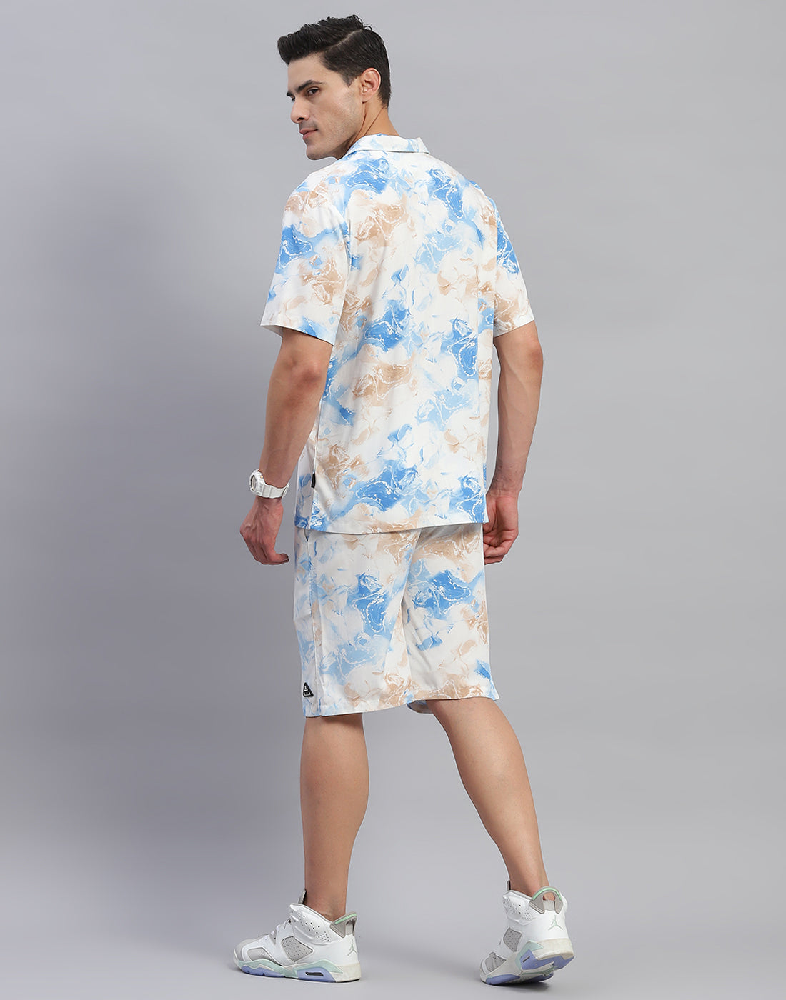 Rock.it Men Blue Printed Round Neck Half Sleeve Cords Set