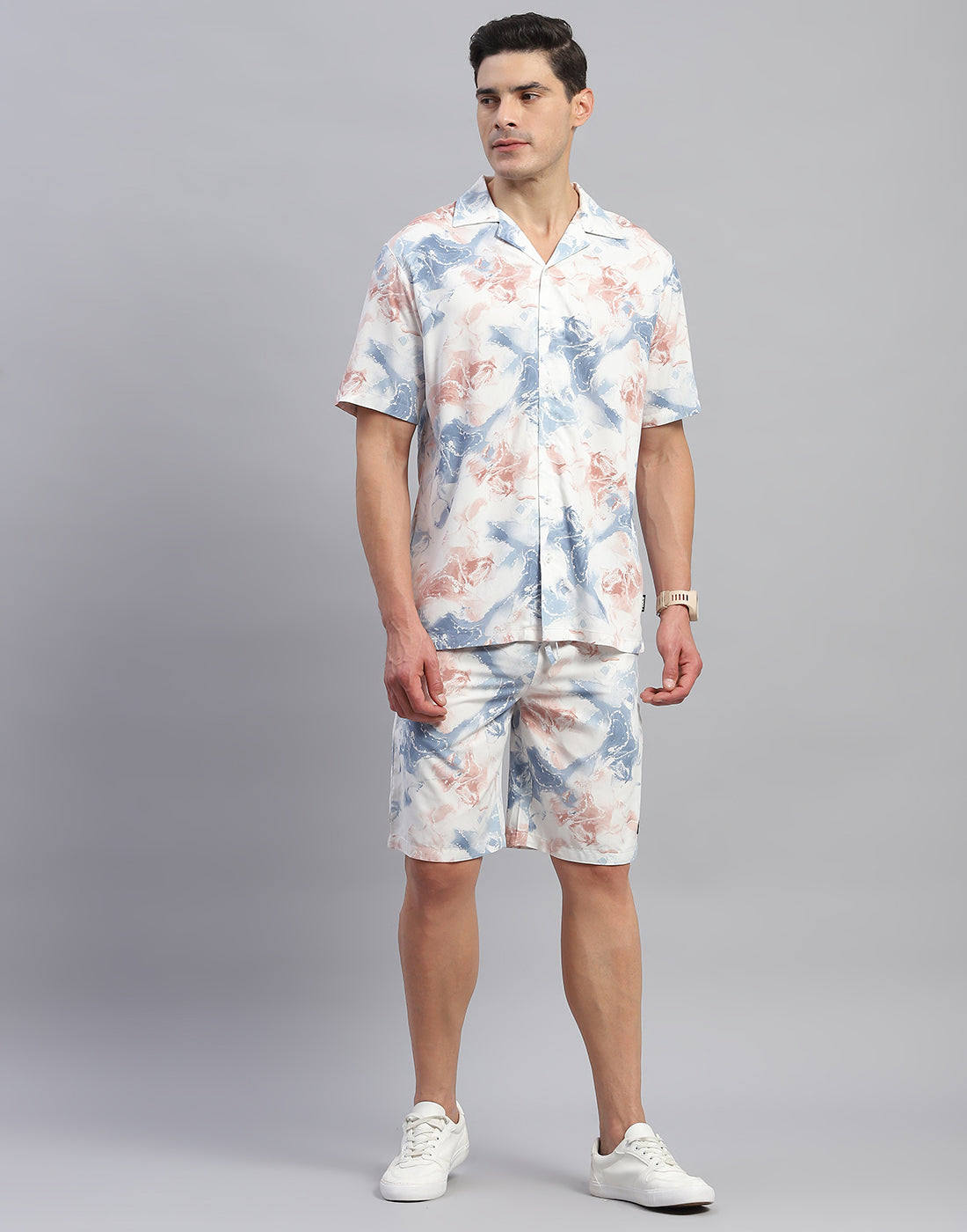 Rock.it Men Grey Printed Round Neck Half Sleeve Cords Set