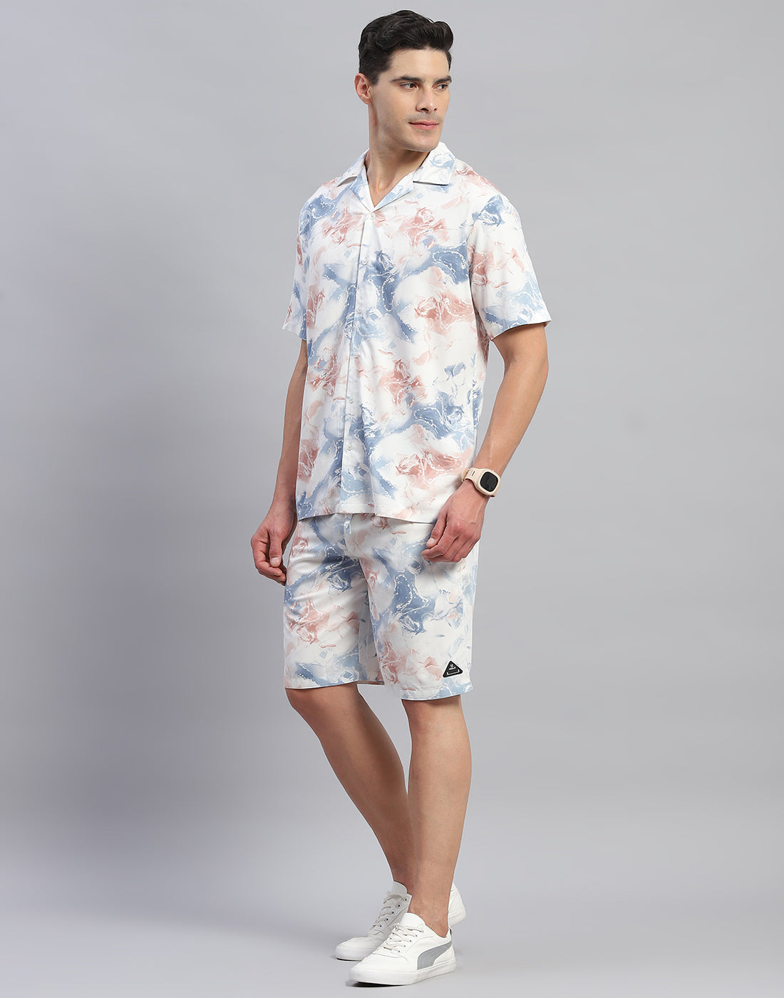 Rock.it Men Grey Printed Round Neck Half Sleeve Cords Set