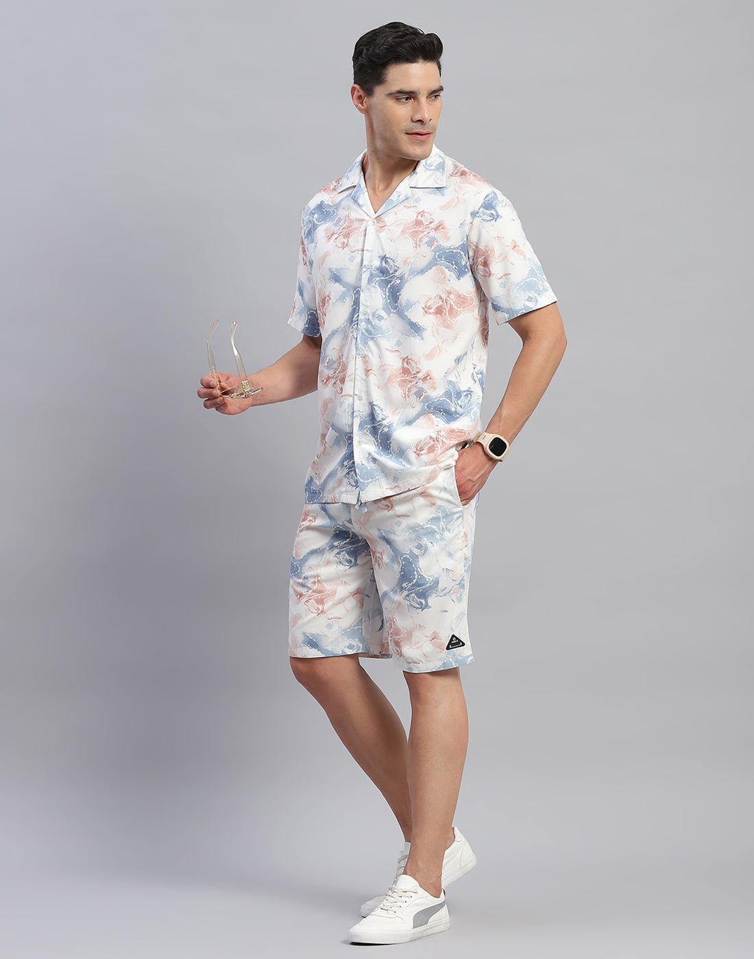 Rock.it Men Grey Printed Round Neck Half Sleeve Cords Set