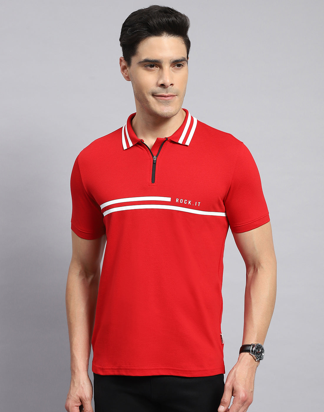 Rock.it Men Red Solid Collar Half Sleeve T-Shirt