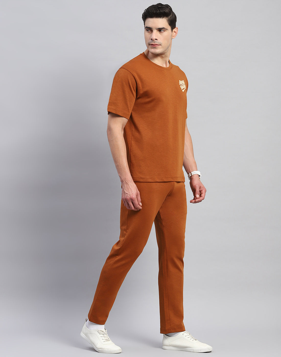Rock.it Men Rust Solid Round Neck Half Sleeve Lower Set
