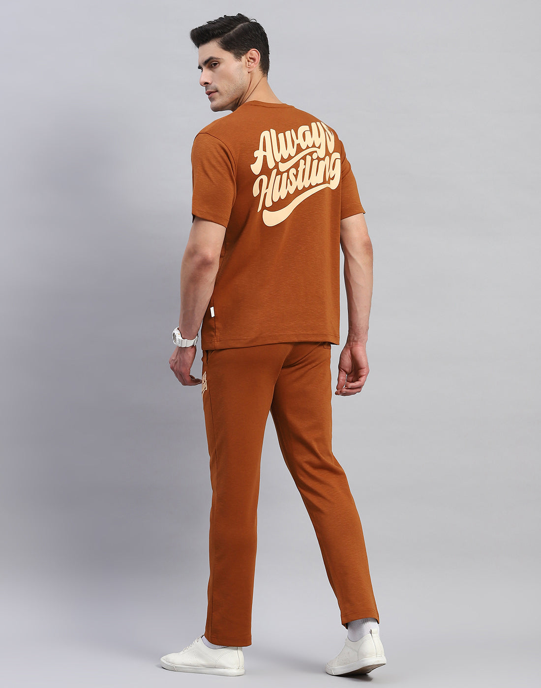 Rock.it Men Rust Solid Round Neck Half Sleeve Lower Set