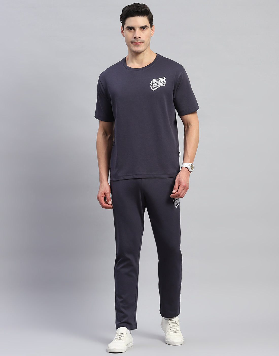 Rock.it Men Grey Solid Round Neck Half Sleeve Lower Set