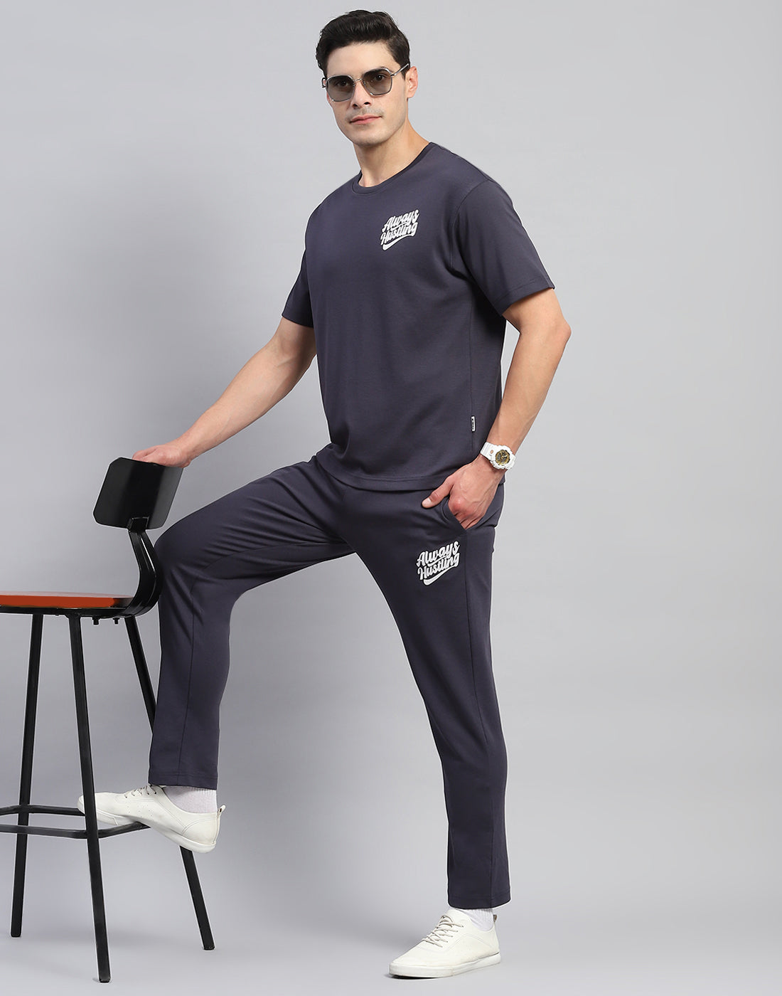 Rock.it Men Grey Solid Round Neck Half Sleeve Lower Set