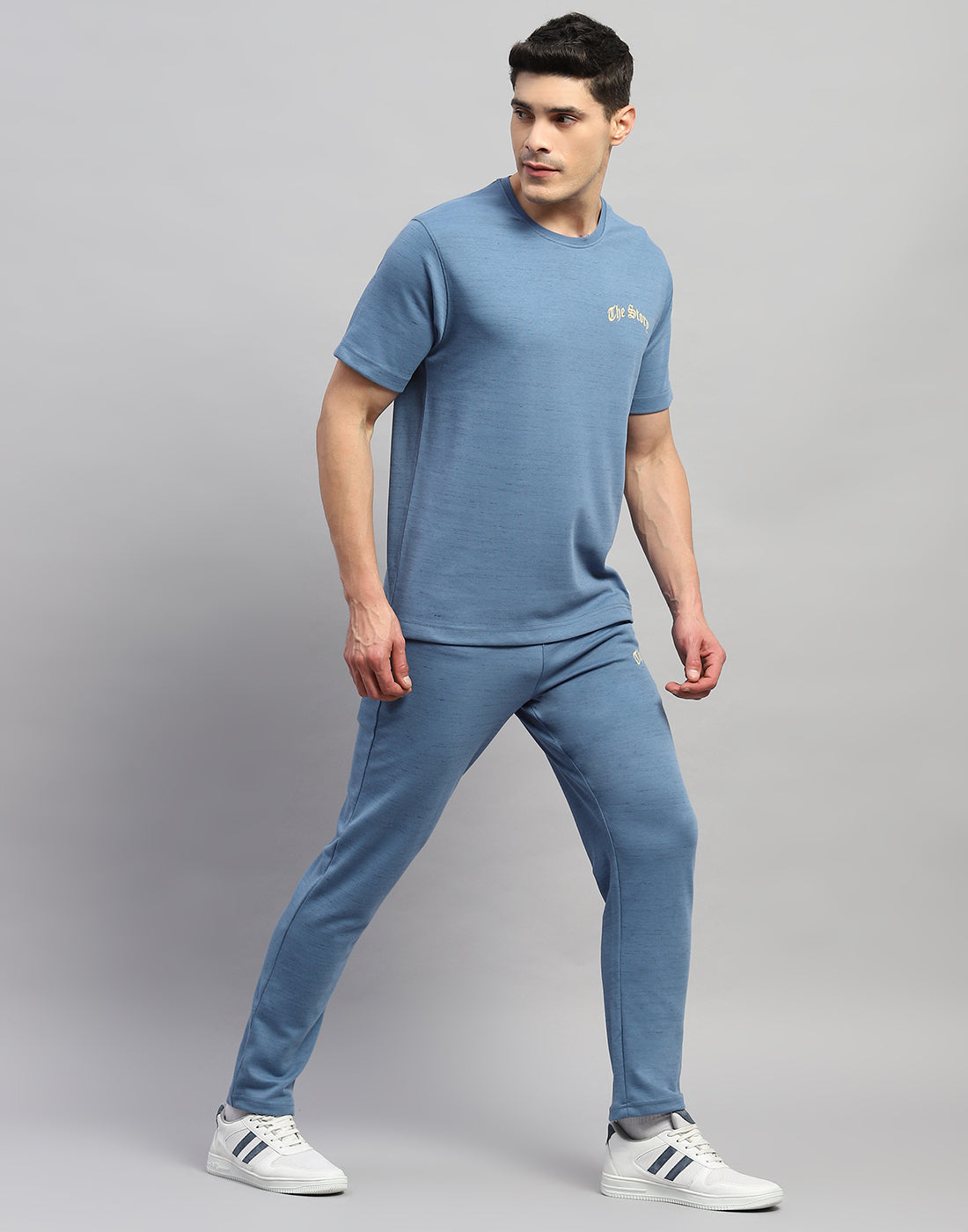 Rock.it Men Blue Solid Round Neck Half Sleeve Lower Set