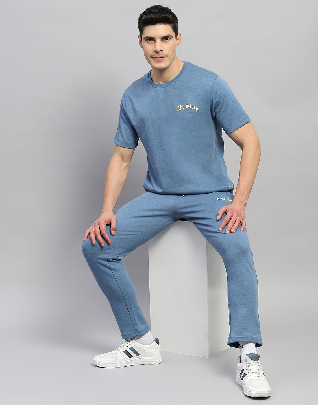 Rock.it Men Blue Solid Round Neck Half Sleeve Lower Set