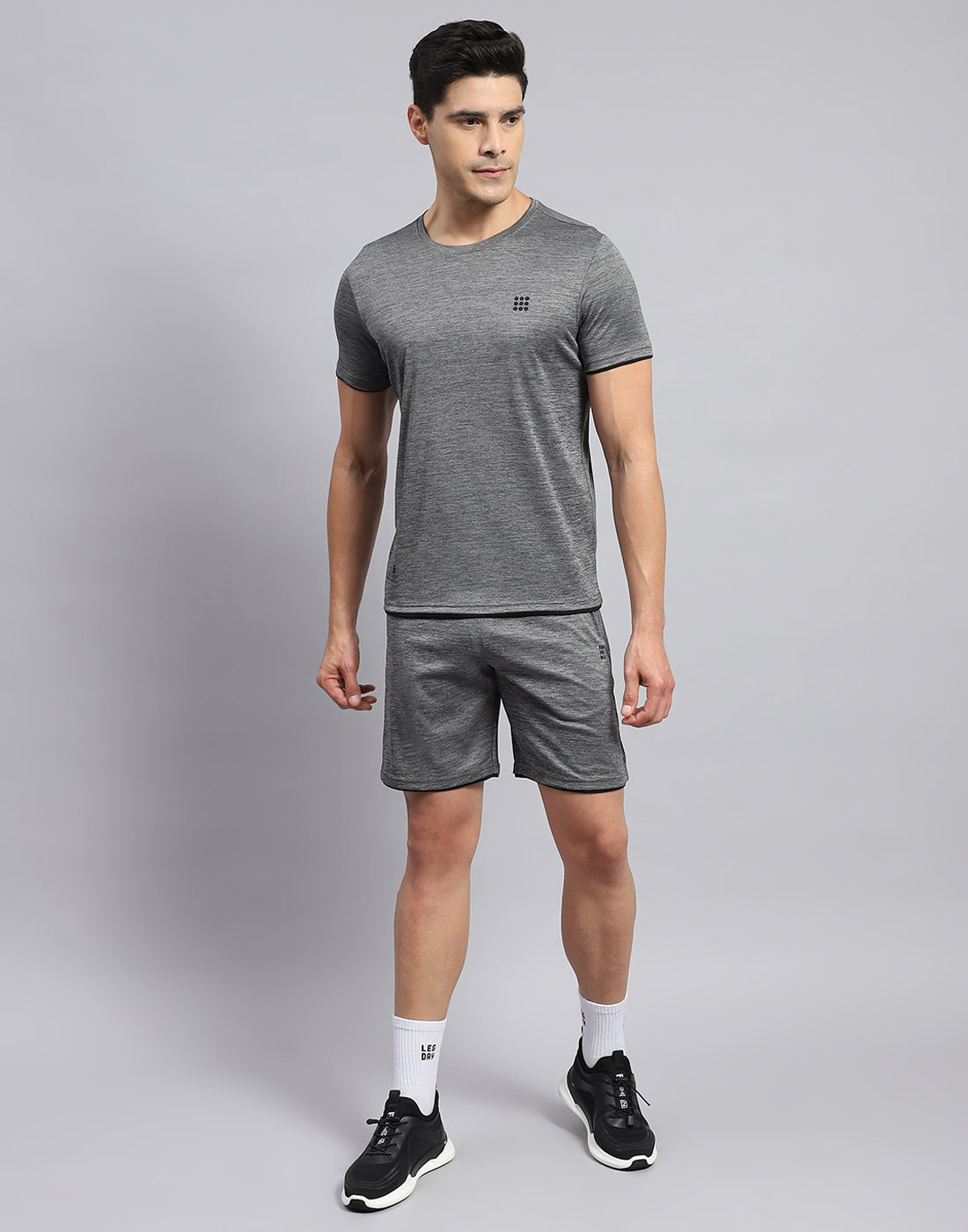 Rock.it Men Grey Solid Round Neck Half Sleeve Short