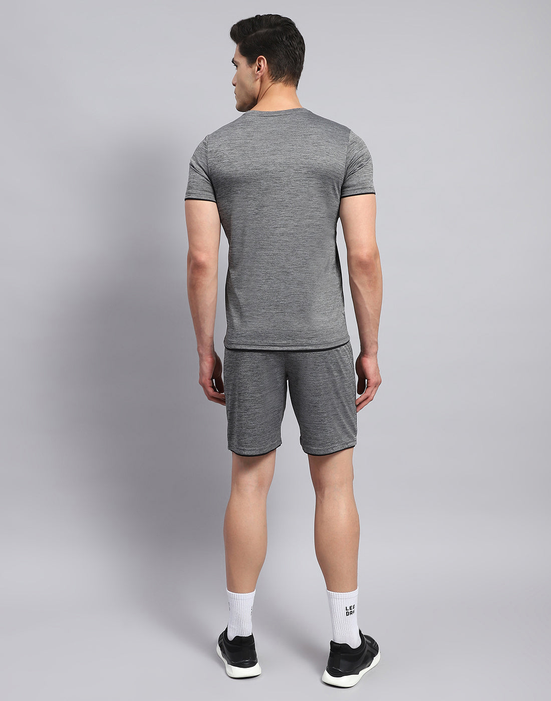 Rock.it Men Grey Solid Round Neck Half Sleeve Short