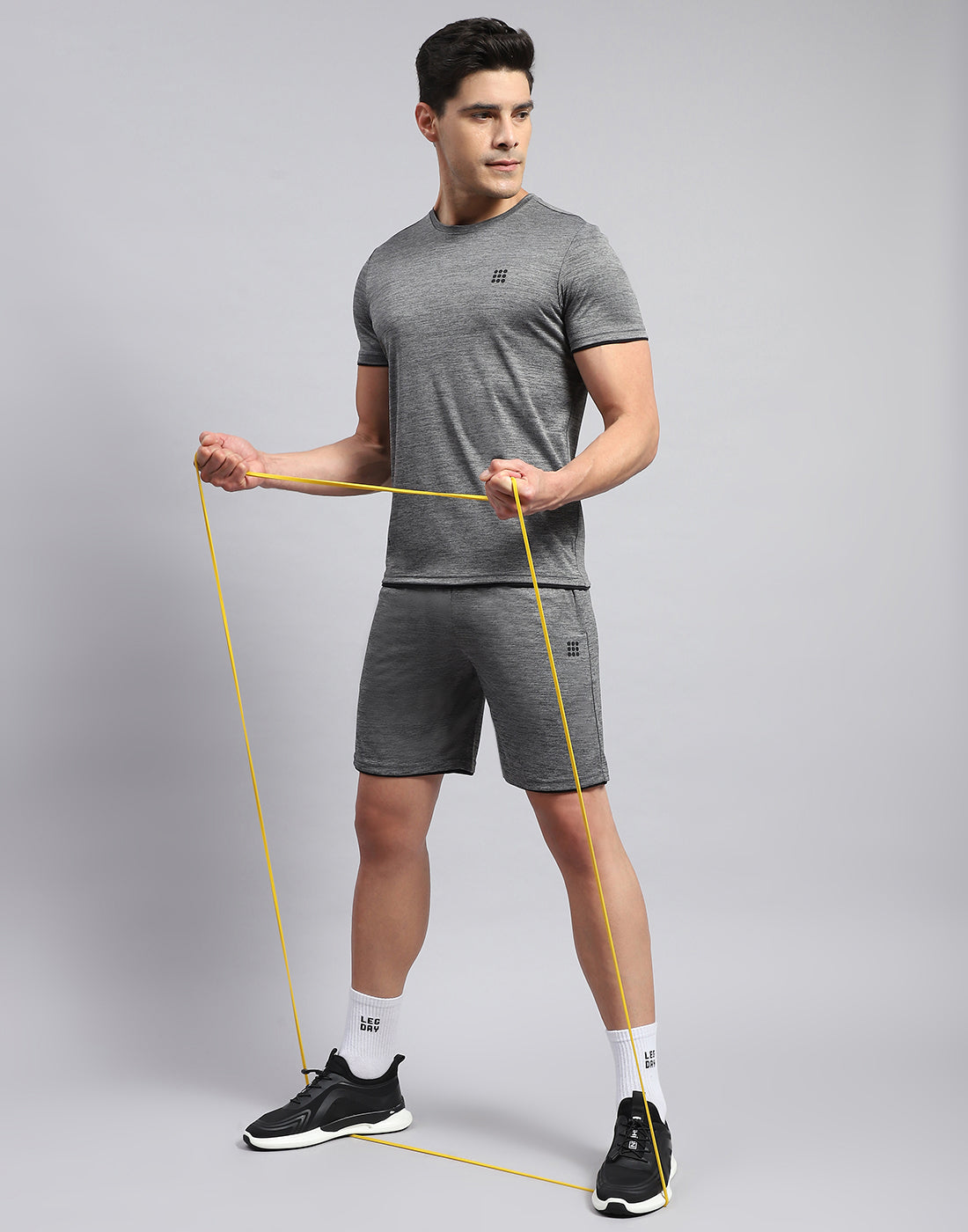 Rock.it Men Grey Solid Round Neck Half Sleeve Short