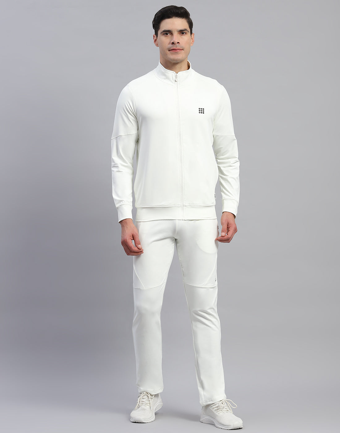 Rock.it Men Cream Solid Round Neck Full Sleeve Tracksuit