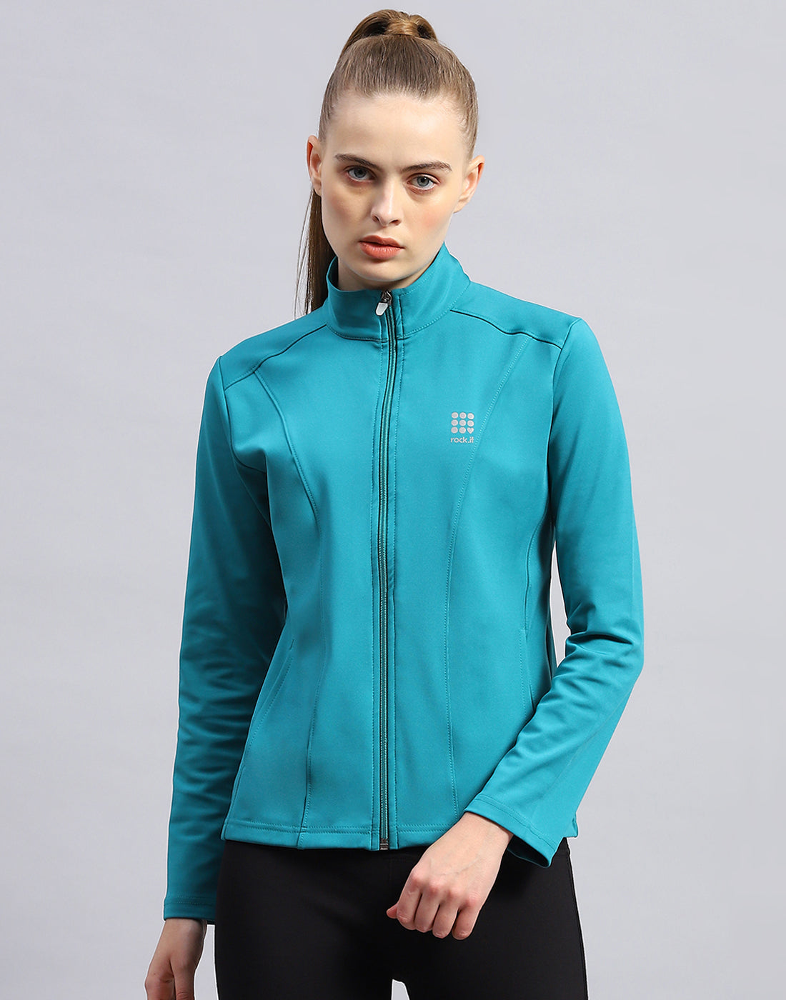 Rock.it Women Turquoise Blue Solid Collar Full Sleeve Top
