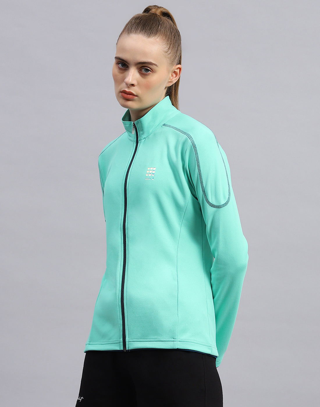 Rock.it Women Turquoise Blue Self Design Collar Full Sleeve Top