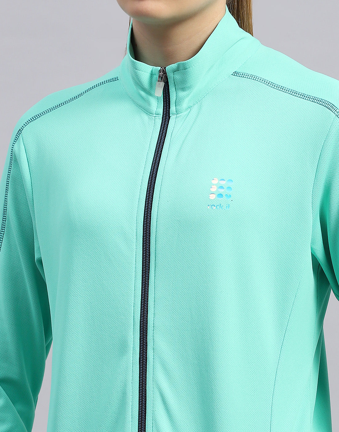 Rock.it Women Turquoise Blue Self Design Collar Full Sleeve Top