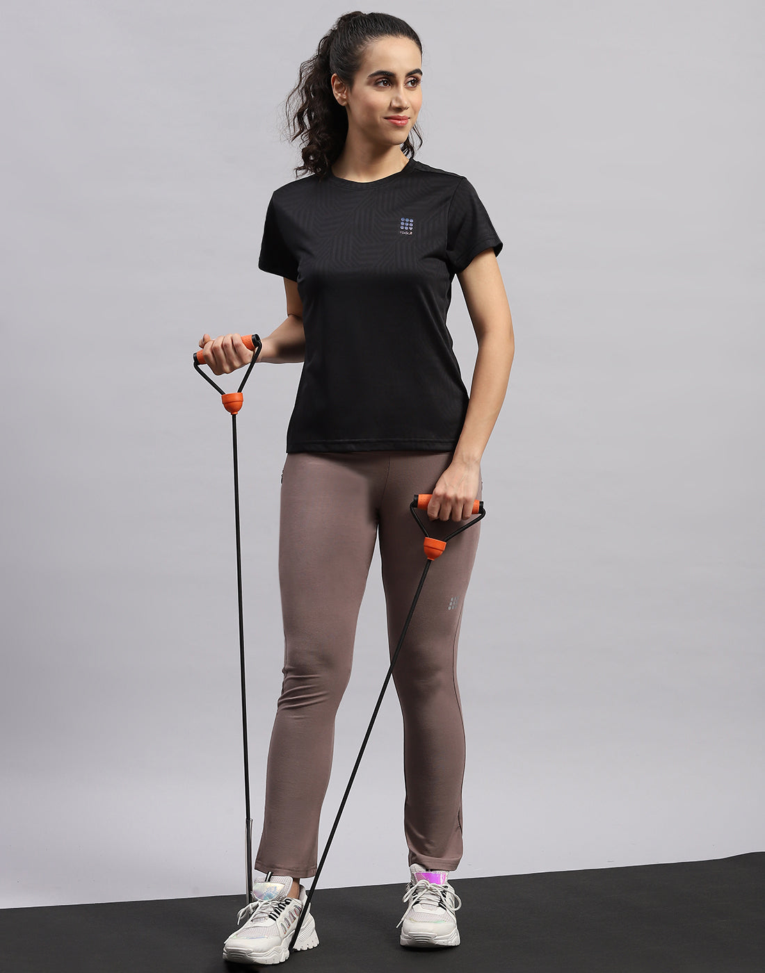 Rock.it Women Black Self Design Round Neck Half Sleeve Top