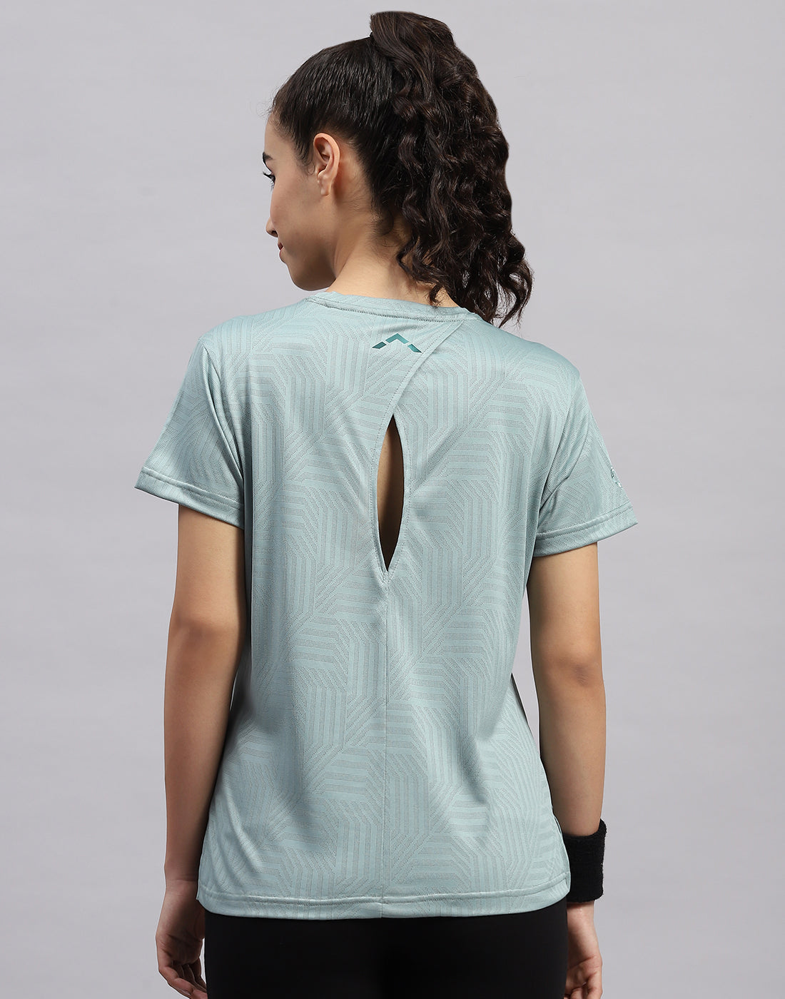 Rock.it Women Green Self Design Round Neck Half Sleeve Top