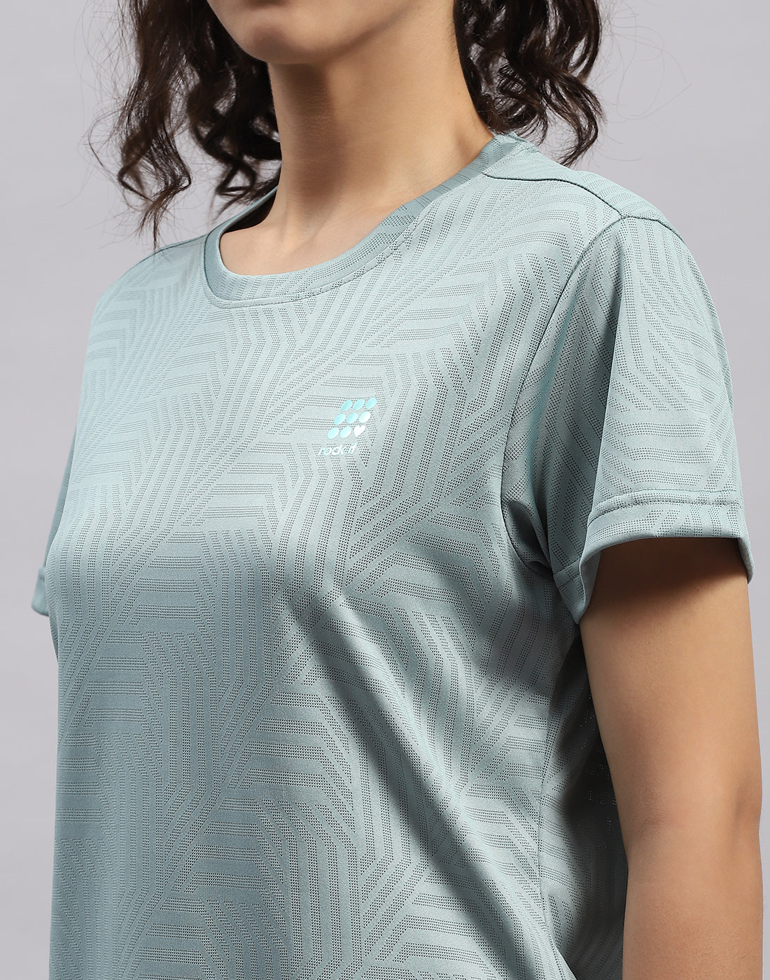 Rock.it Women Green Self Design Round Neck Half Sleeve Top