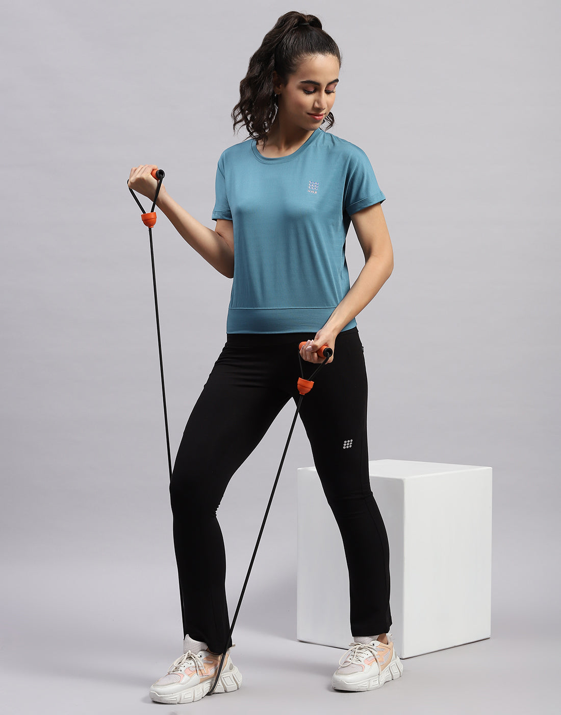 Rock.it Women Turquoise Blue Solid Round Neck Half Sleeve Top