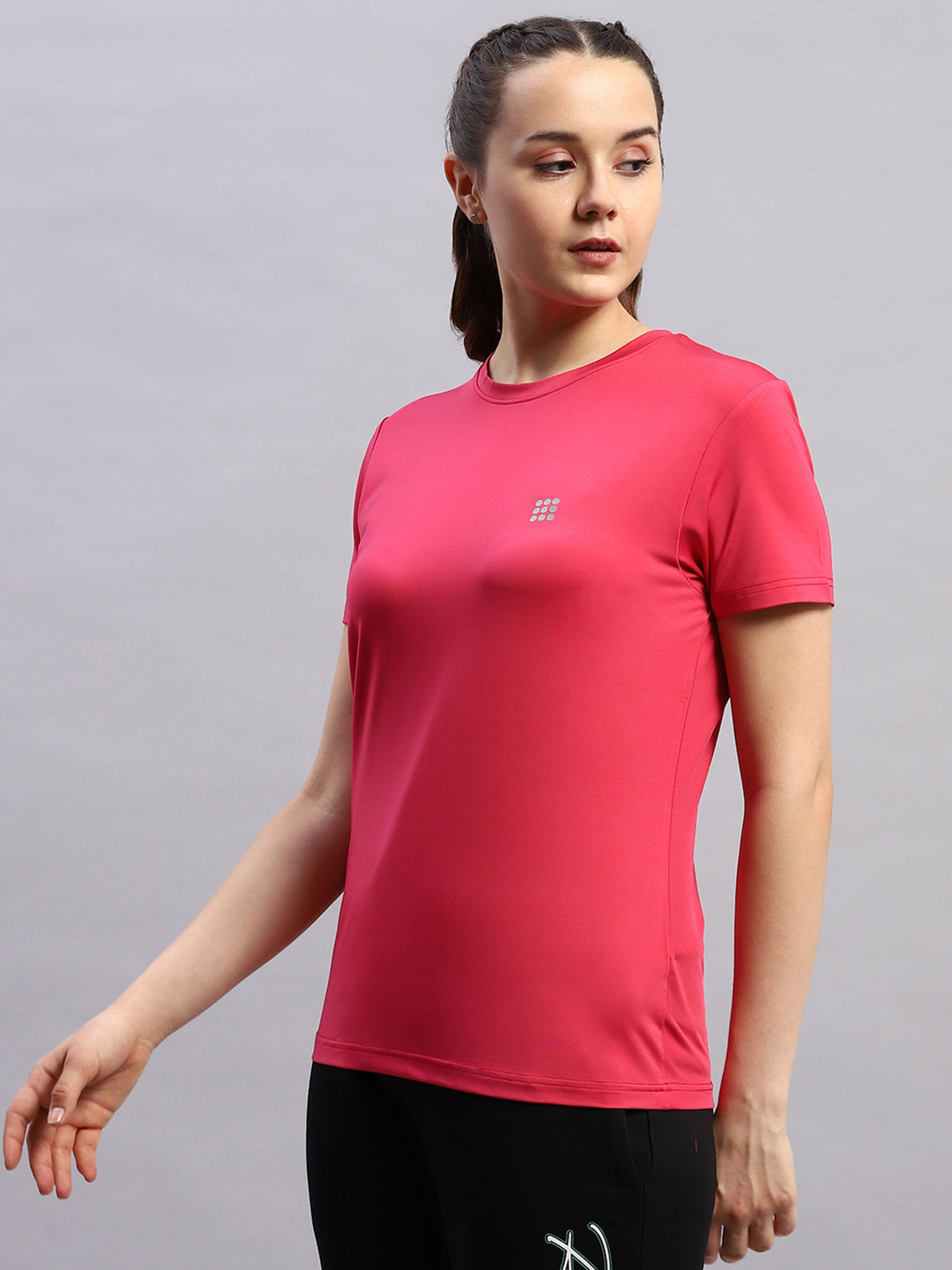 Rock.it Women Pink Solid Round Neck Half Sleeve Top
