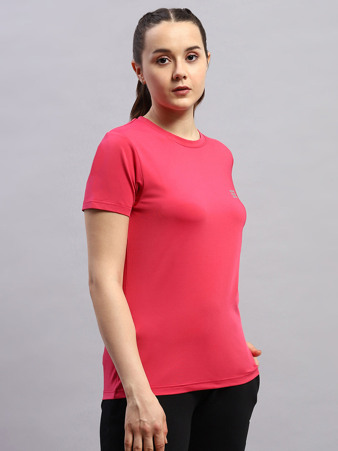 Rock.it Women Pink Solid Round Neck Half Sleeve Top