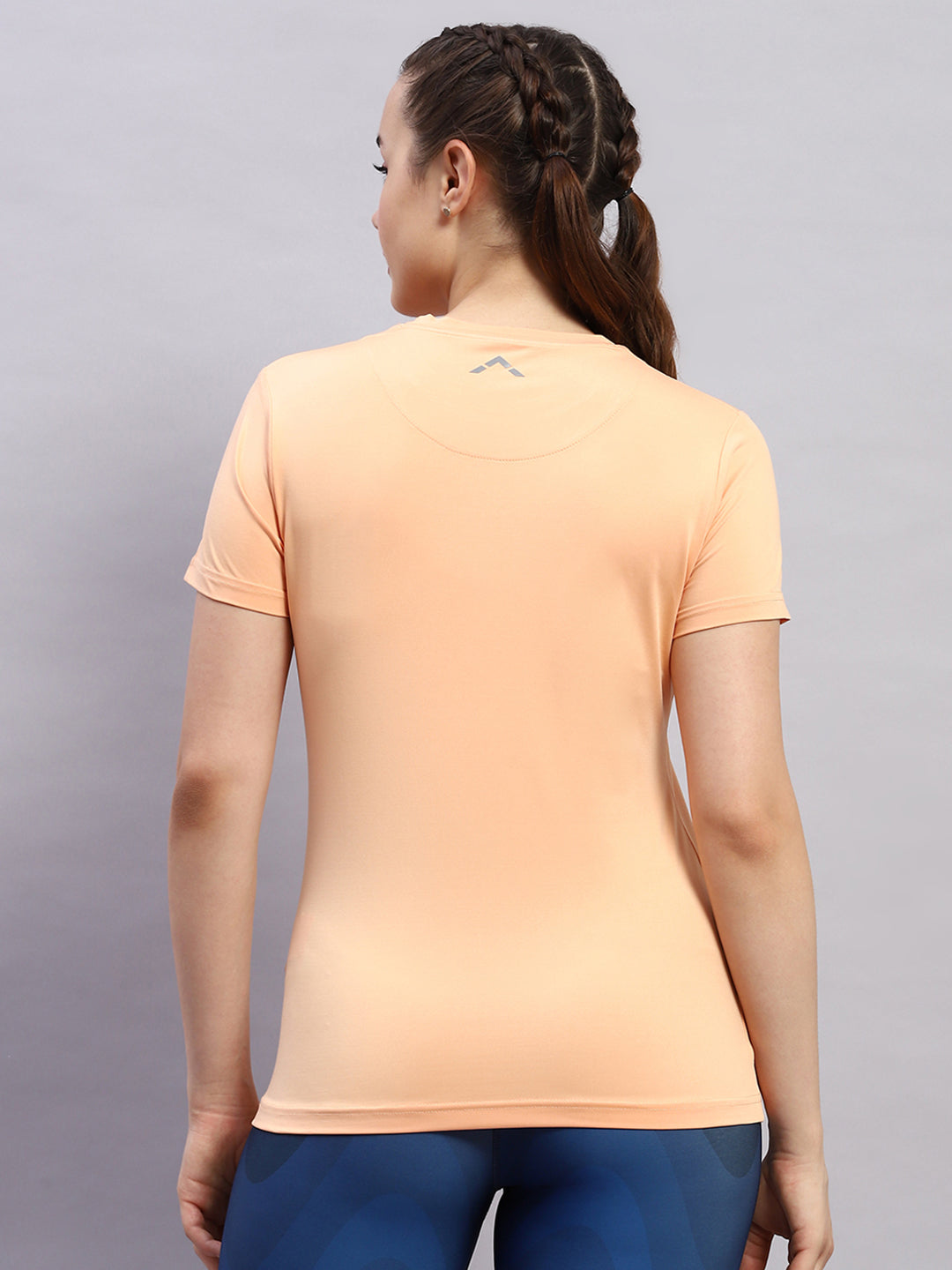 Rock.it Women Peach Solid Round Neck Half Sleeve Top