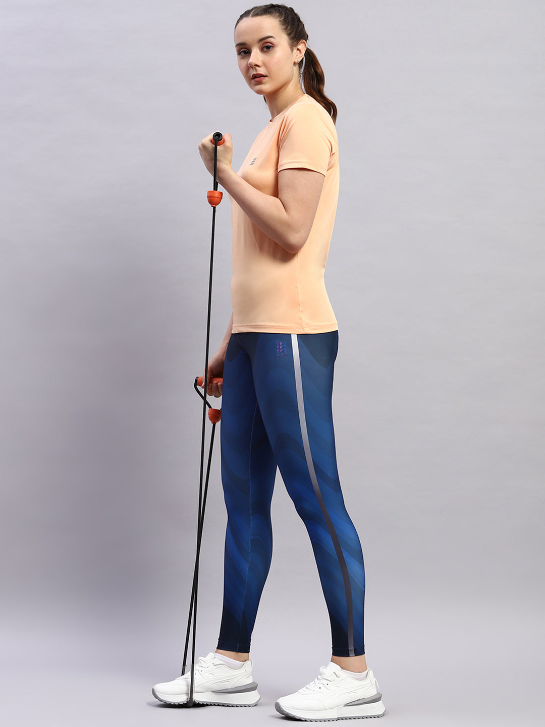 Rock.it Women Peach Solid Round Neck Half Sleeve Top