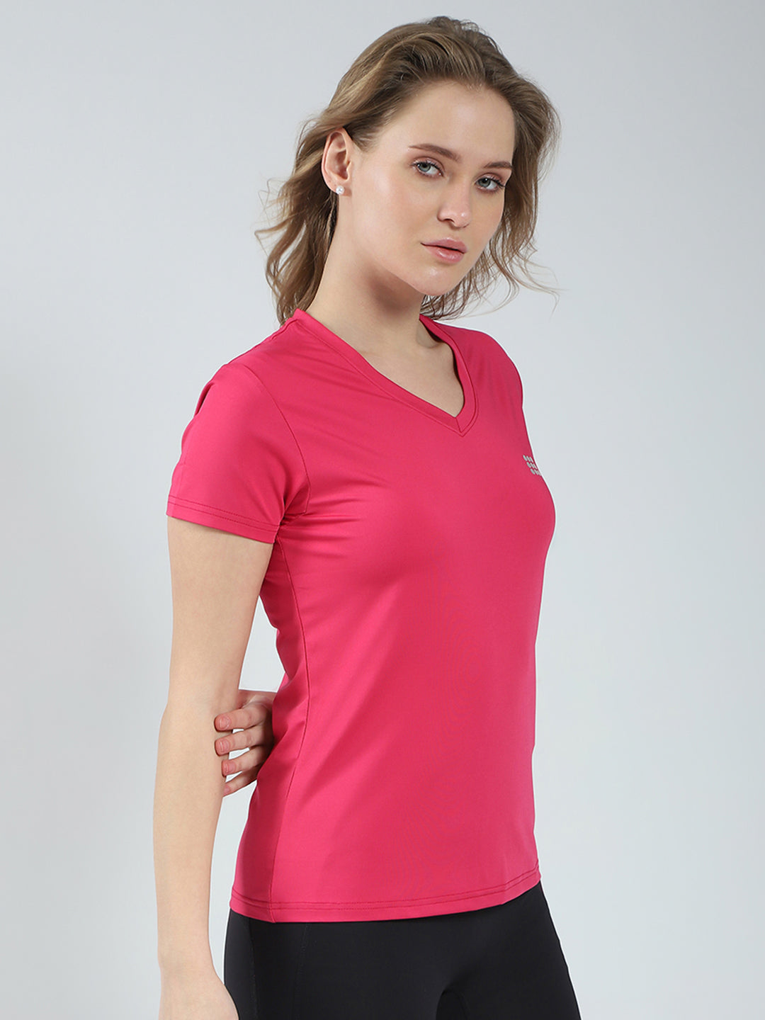 Rock.it Women Pink Solid V Neck Half Sleeve Top