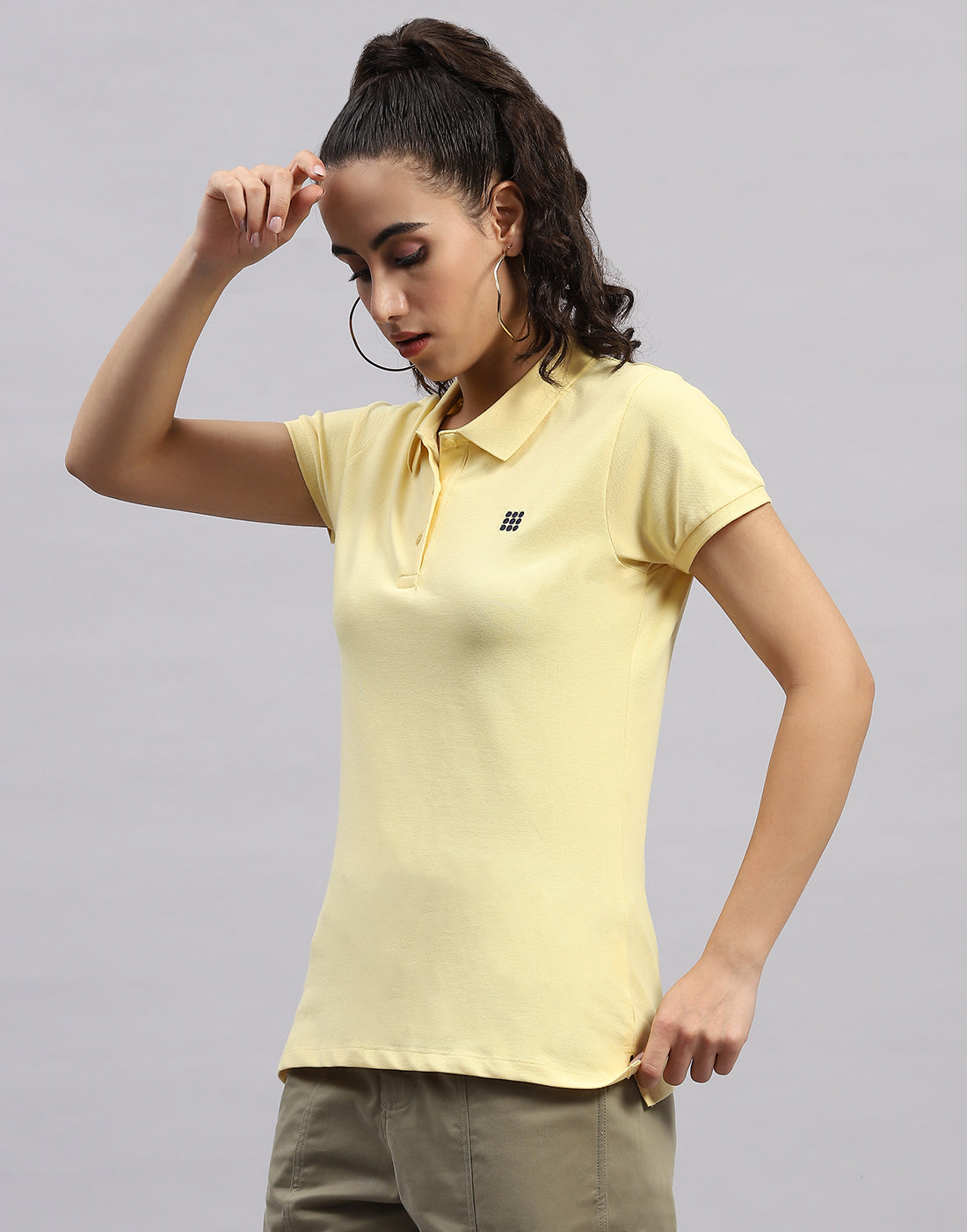 Rock.it Women Yellow Solid Polo Collar Half Sleeve T Shirt