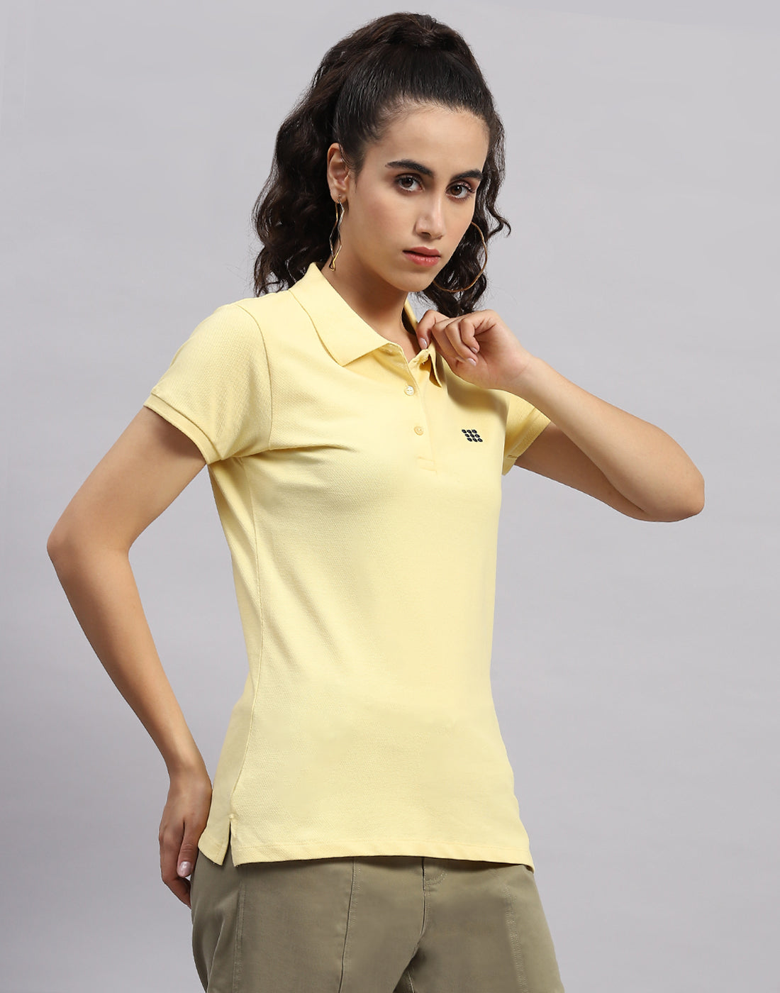 Rock.it Women Yellow Solid Polo Collar Half Sleeve T Shirt