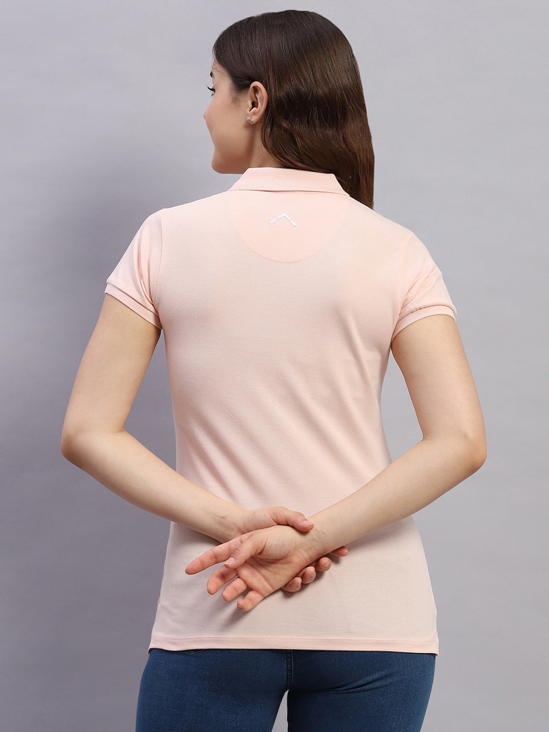 Rock.it Women Peach Solid Collar Half Sleeve T-Shirt