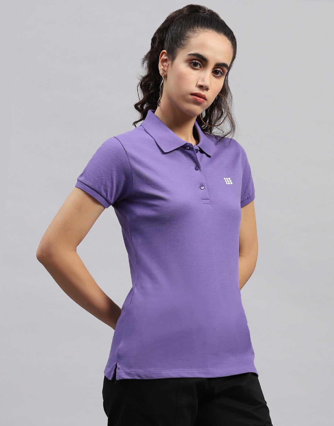 Rock.it Women Purple Solid Polo Collar Half Sleeve T Shirt