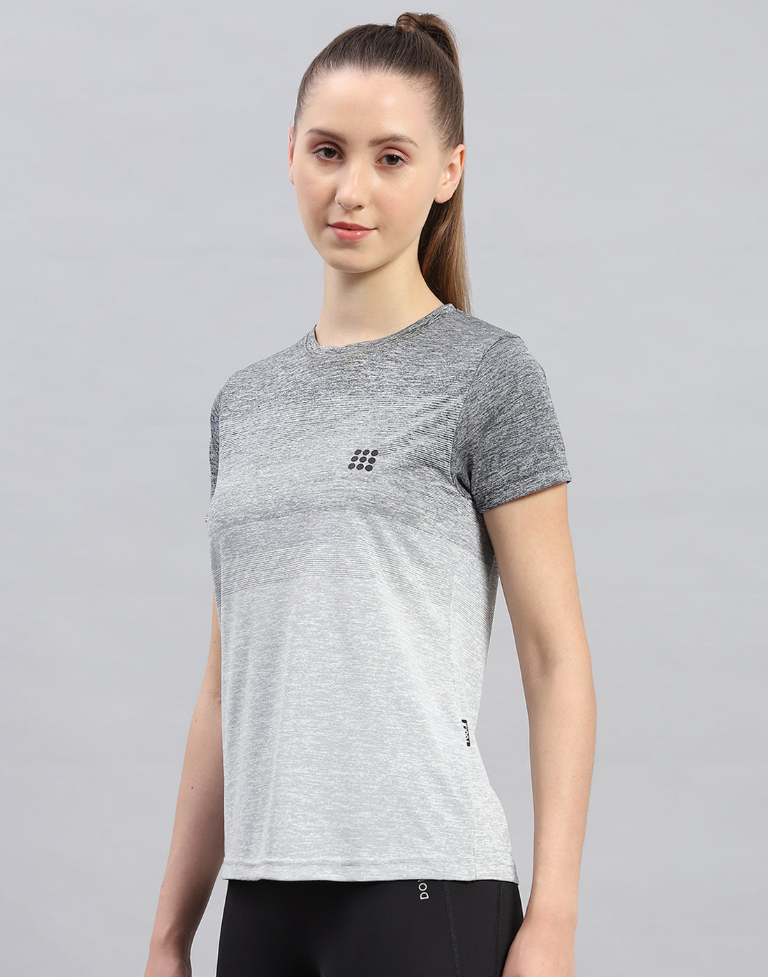 Rock.it Women Grey Stripe Round Neck Half Sleeve Top