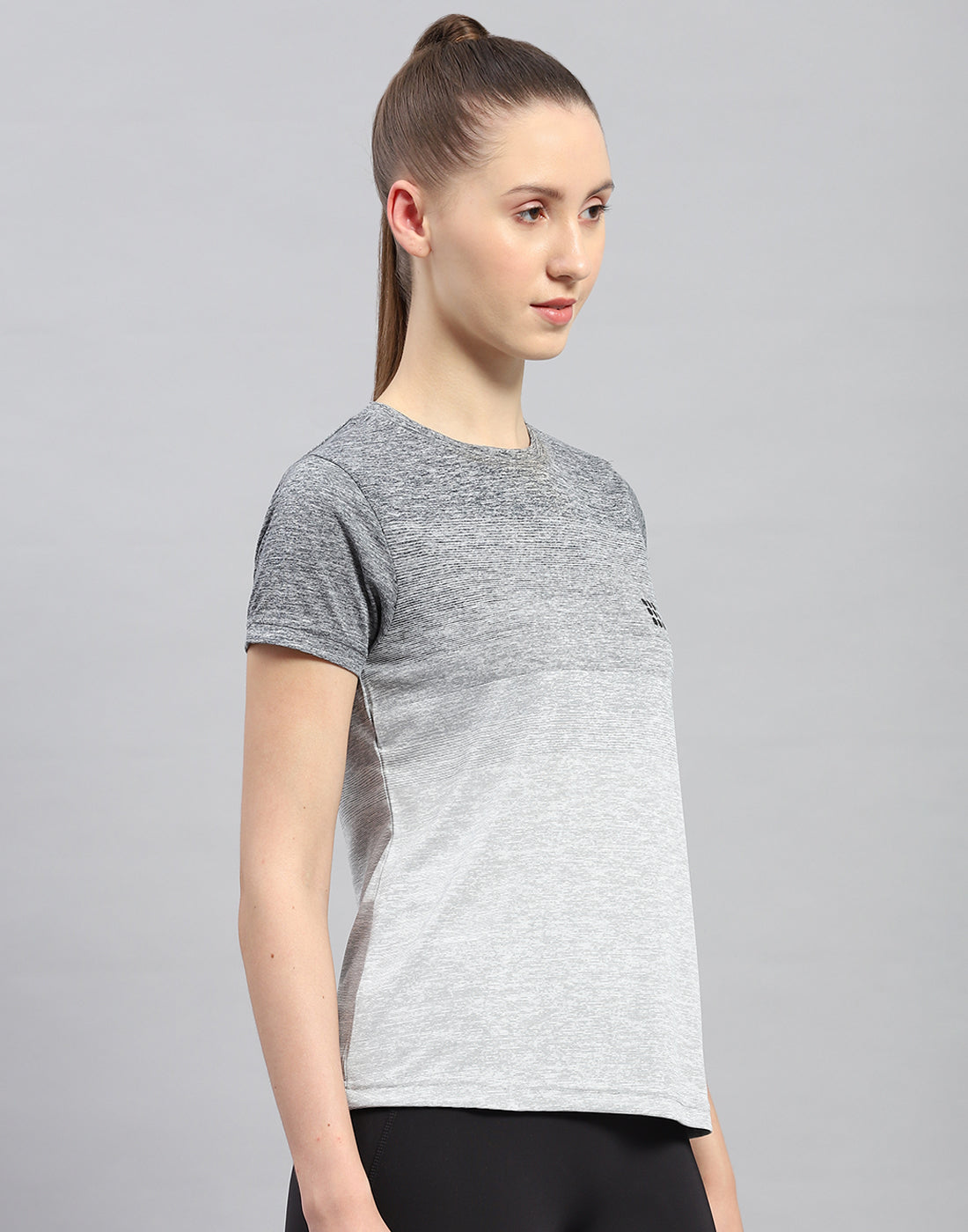 Rock.it Women Grey Stripe Round Neck Half Sleeve Top