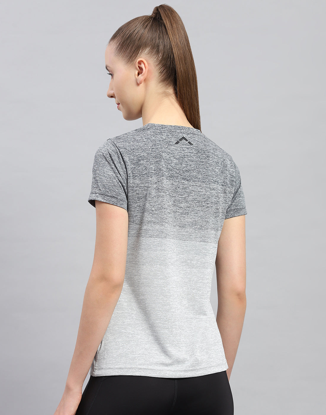 Rock.it Women Grey Stripe Round Neck Half Sleeve Top