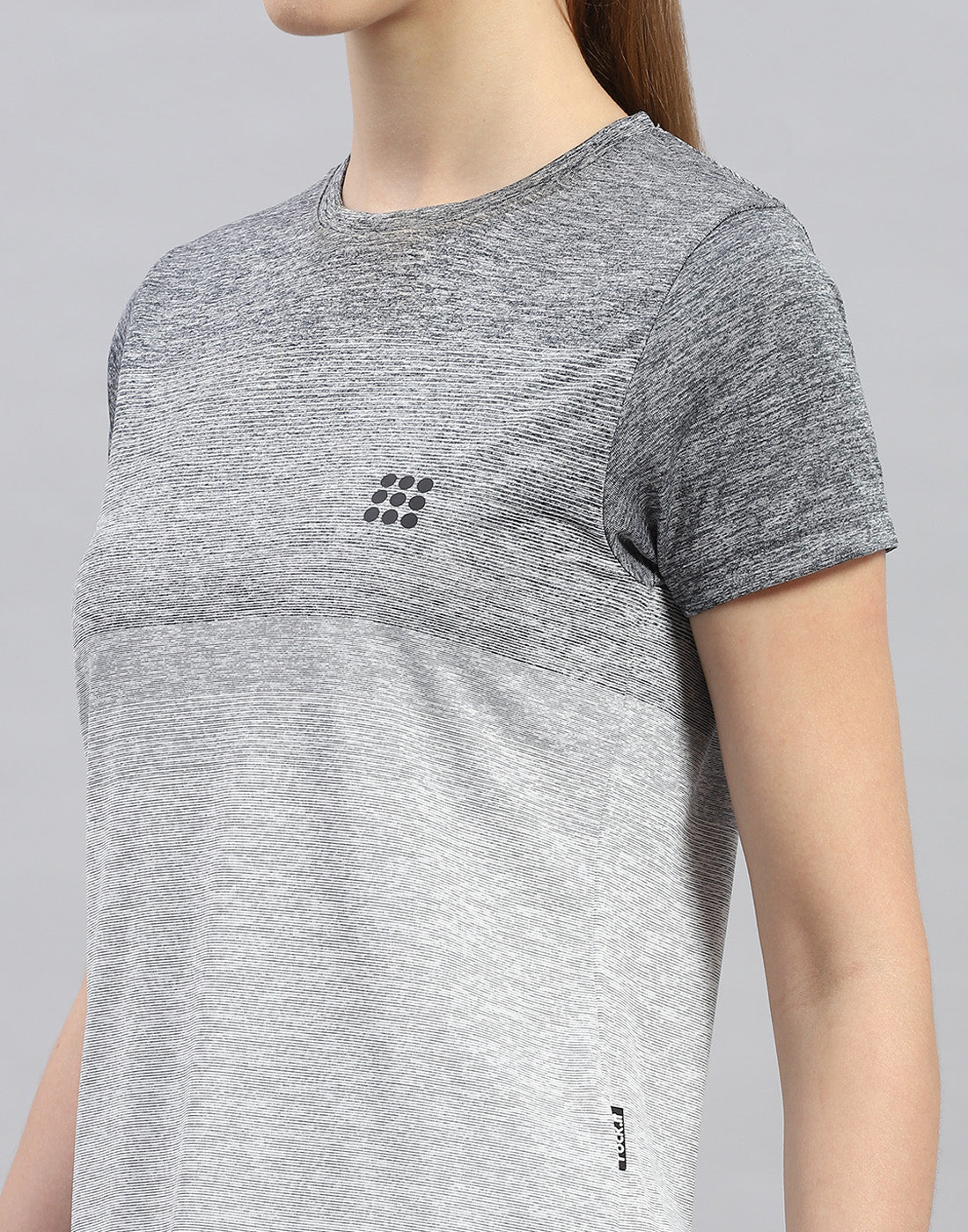 Rock.it Women Grey Stripe Round Neck Half Sleeve Top