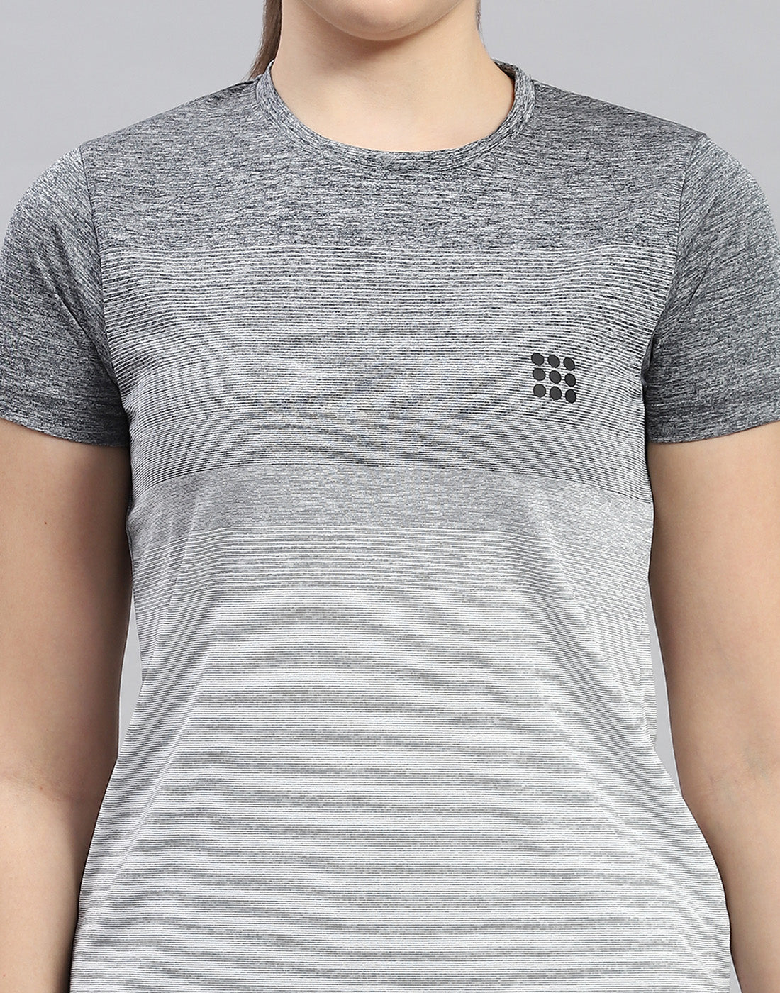 Rock.it Women Grey Stripe Round Neck Half Sleeve Top