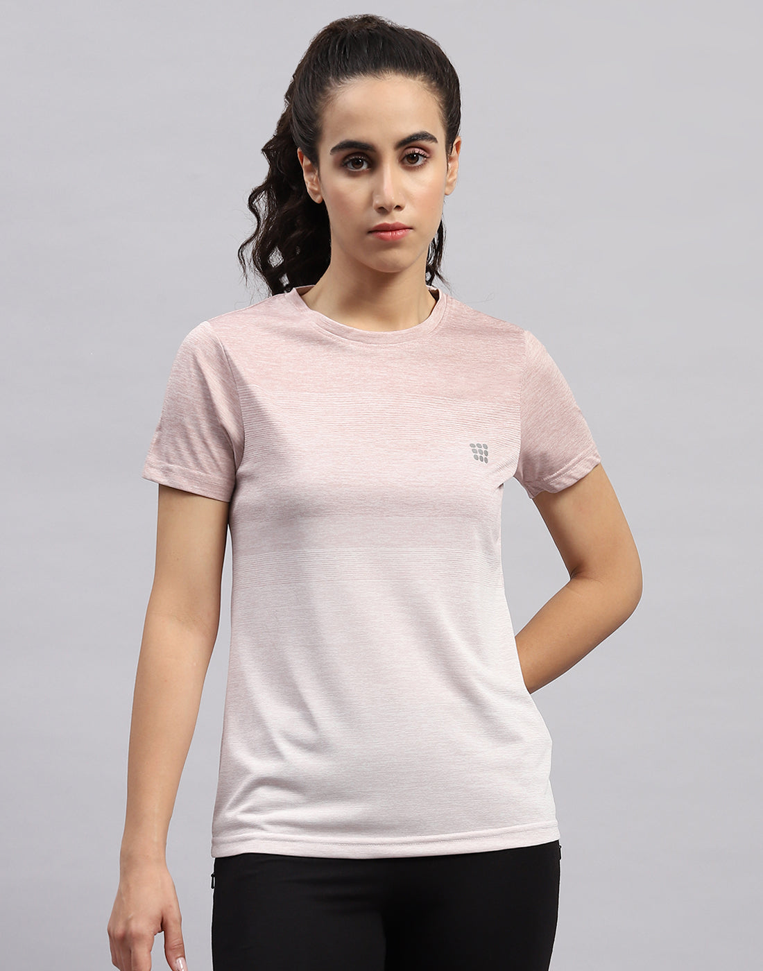 Rock.it Women Pink Stripe Round Neck Half Sleeve Top