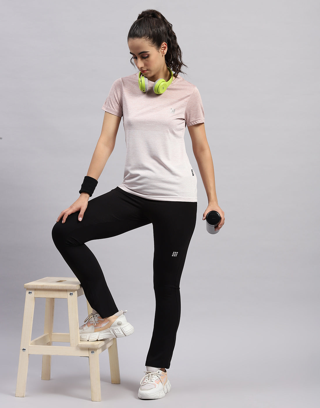 Rock.it Women Pink Stripe Round Neck Half Sleeve Top