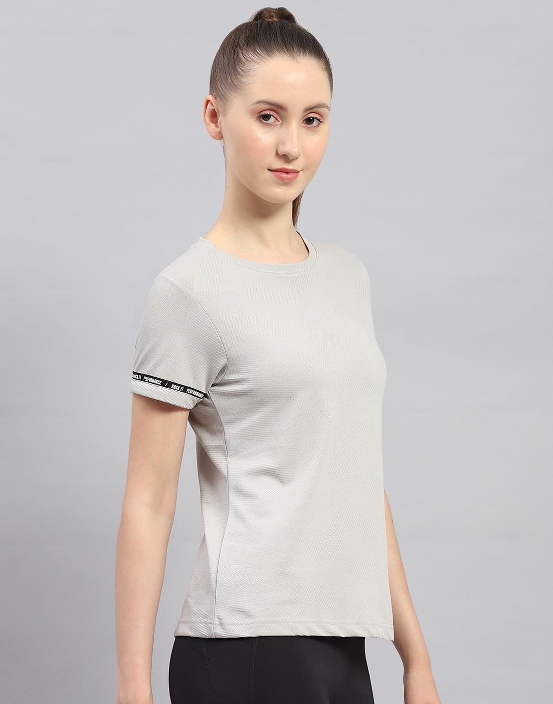 Rock.it Women Grey Solid Round Neck Half Sleeve Top