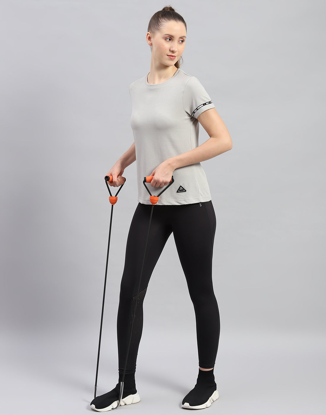 Rock.it Women Grey Solid Round Neck Half Sleeve Top