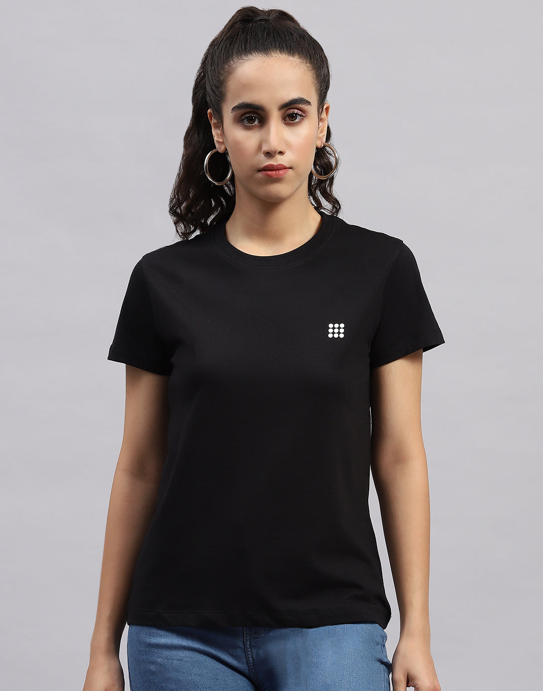 Rock.it Women Black Solid Round Neck Half Sleeve Top