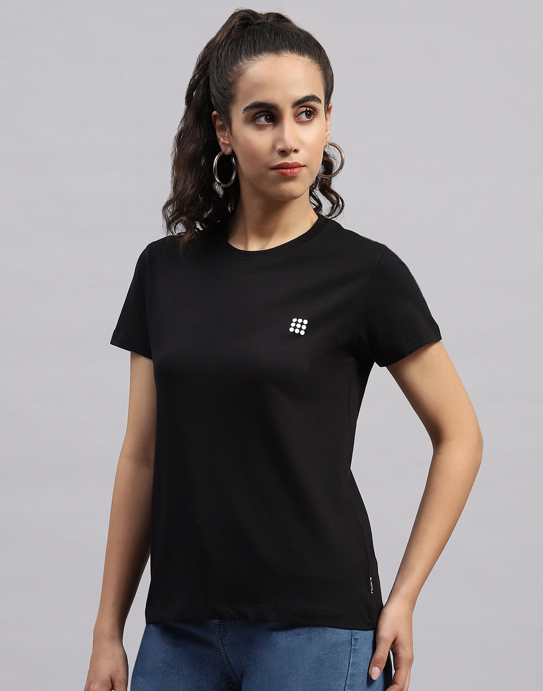 Rock.it Women Black Solid Round Neck Half Sleeve Top